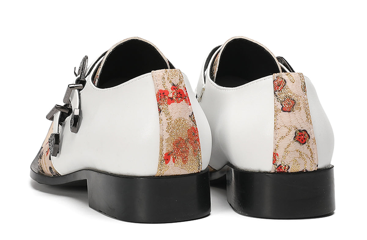 Mens Floral Jacquard Double Monk Strap Western Loafers