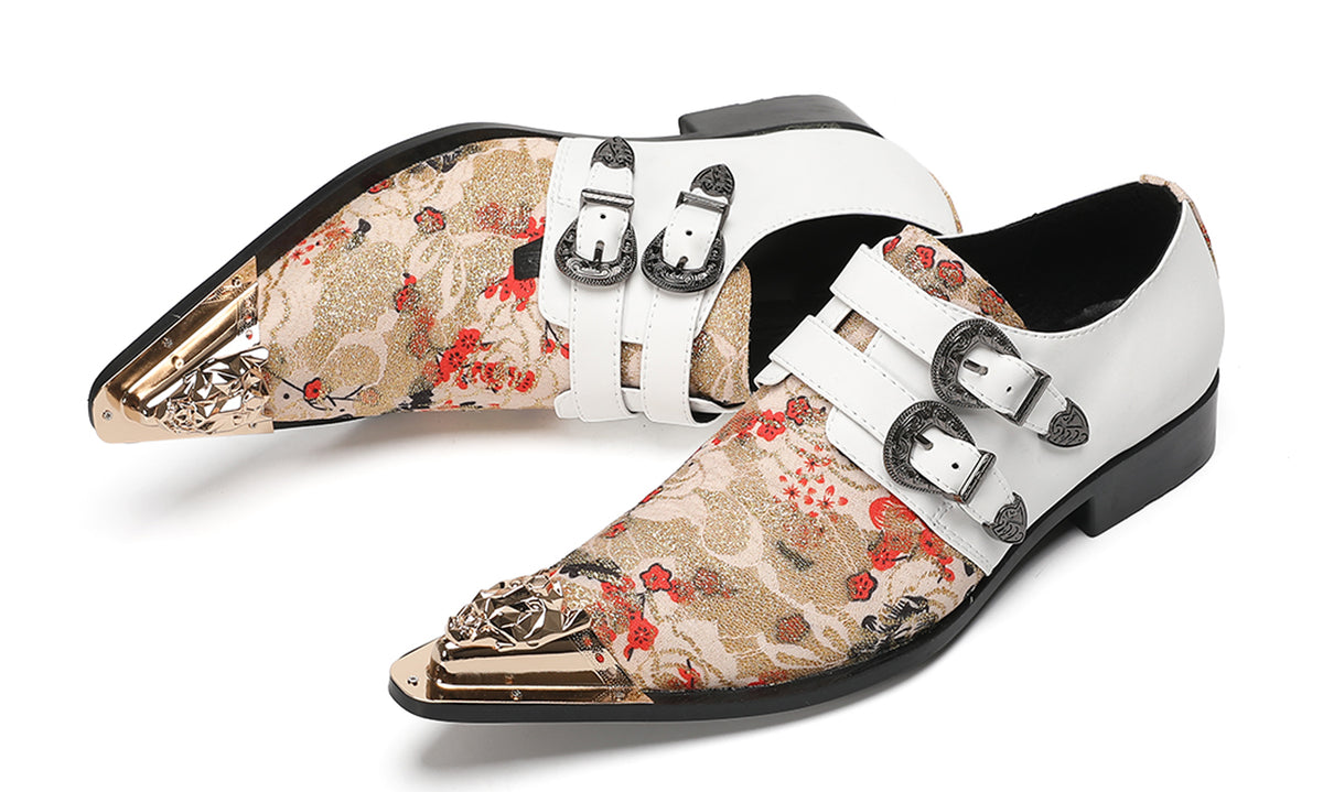 Mens Floral Jacquard Double Monk Strap Western Loafers