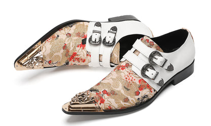 Mens Floral Jacquard Double Monk Strap Western Loafers