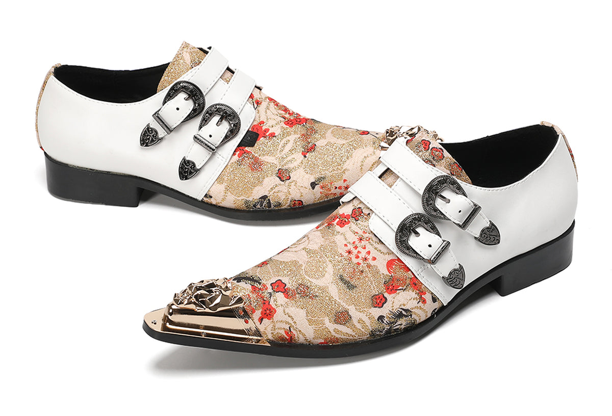 Mens Floral Jacquard Double Monk Strap Western Loafers