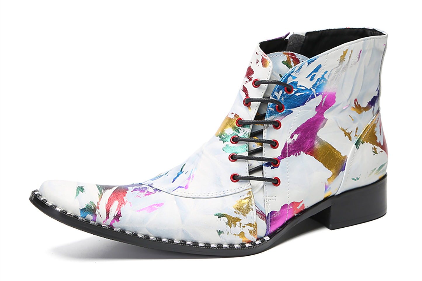 Mens Genunie Leather Dress Slanted Shoelaces Graffiti Oxfords Boots