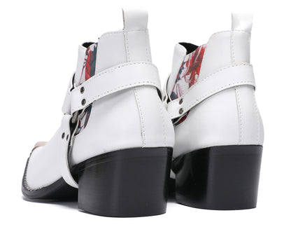 Mens Genuine Leather Pull Up Belt Buckle Metal Tip Ankle Western Boots
