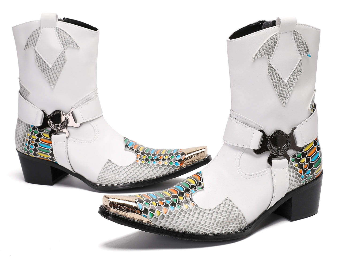 Mens Top-Grain Leather High Top Western Cowboy Boots