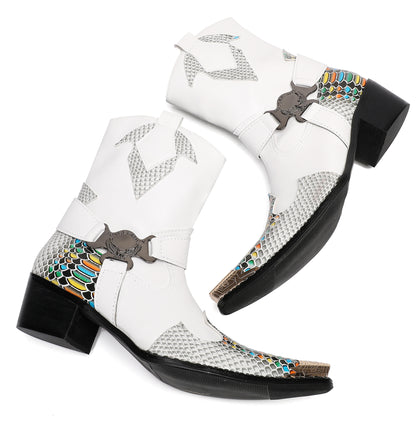 Mens Top-Grain Leather High Top Western Cowboy Boots