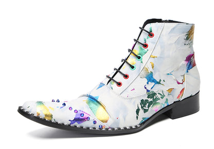 Mens Genunie Leather Casual Dress Graffiti Beaded Oxfords Boots