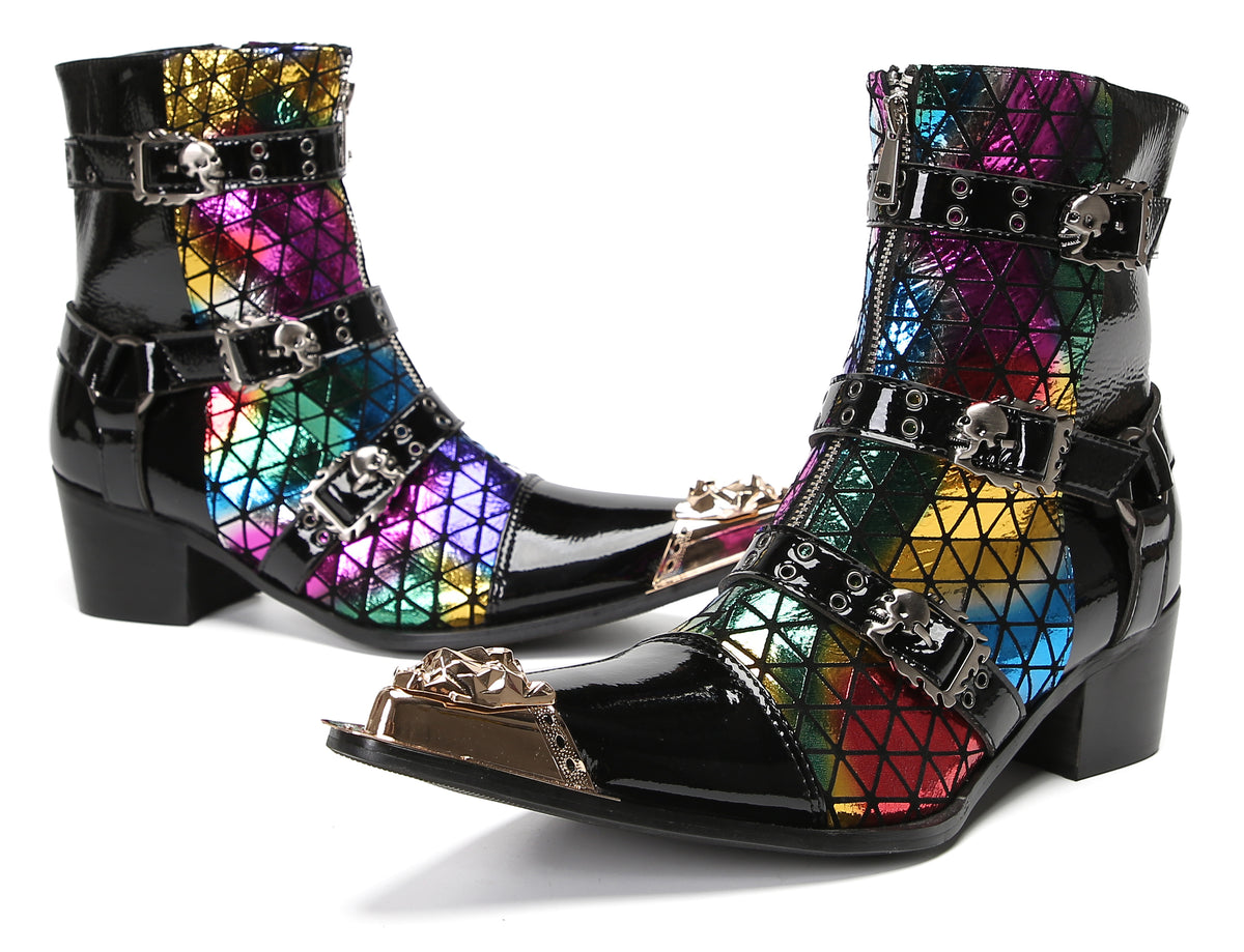 Mens Metal-Tip Toe Three Buckle Dress Party Cowboy Western Boots