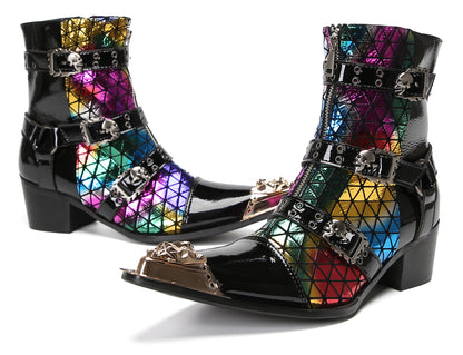 Mens Metal-Tip Toe Three Buckle Dress Party Cowboy Western Boots