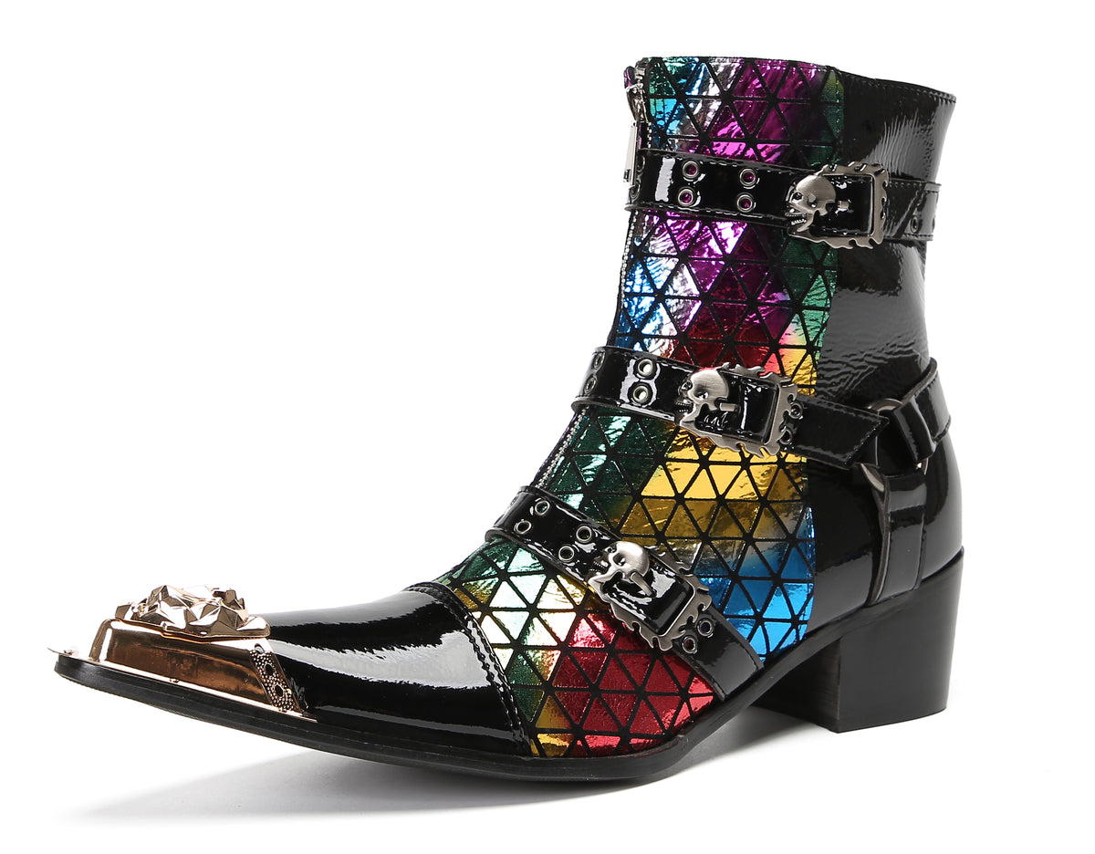 Mens Metal-Tip Toe Three Buckle Dress Party Cowboy Western Boots