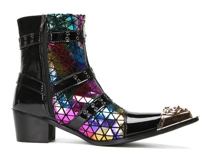 Mens Metal-Tip Toe Three Buckle Dress Party Cowboy Western Boots