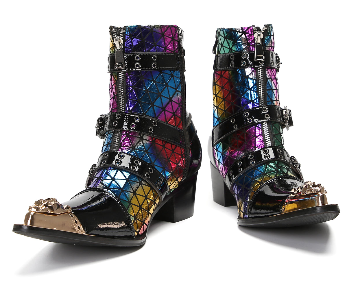 Mens Metal-Tip Toe Three Buckle Dress Party Cowboy Western Boots