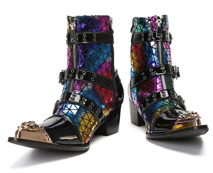 Mens Metal-Tip Toe Three Buckle Dress Party Cowboy Western Boots