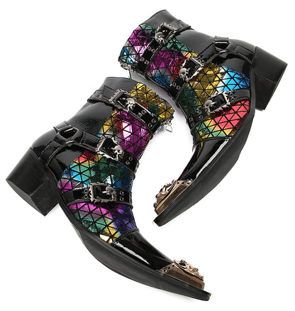 Mens Metal-Tip Toe Three Buckle Dress Party Cowboy Western Boots