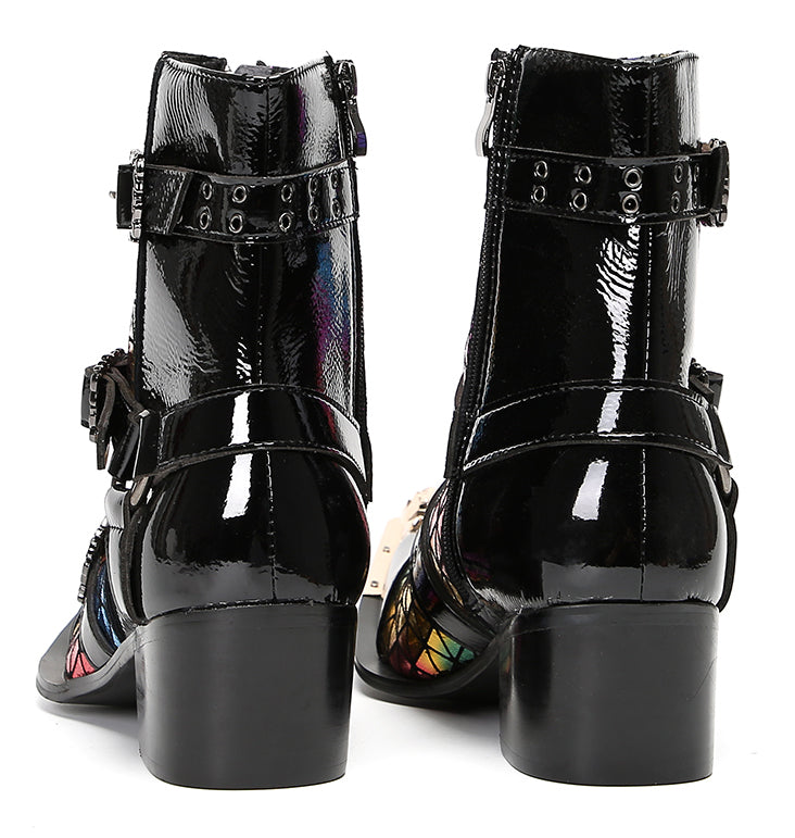 Mens Metal-Tip Toe Three Buckle Dress Party Cowboy Western Boots