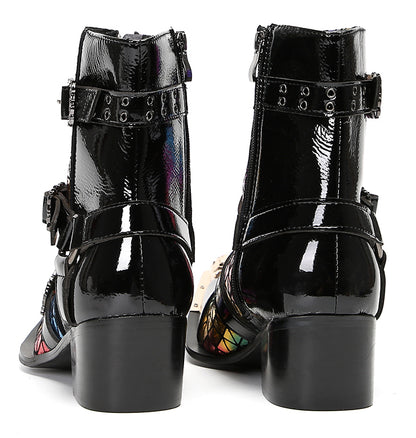 Mens Metal-Tip Toe Three Buckle Dress Party Cowboy Western Boots