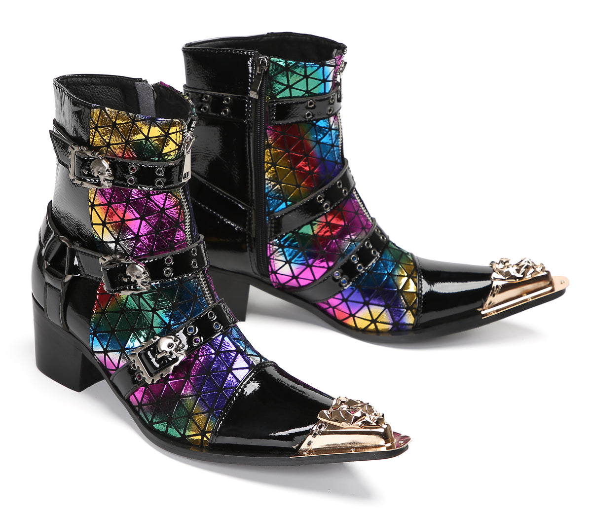 Mens Metal-Tip Toe Three Buckle Dress Party Cowboy Western Boots
