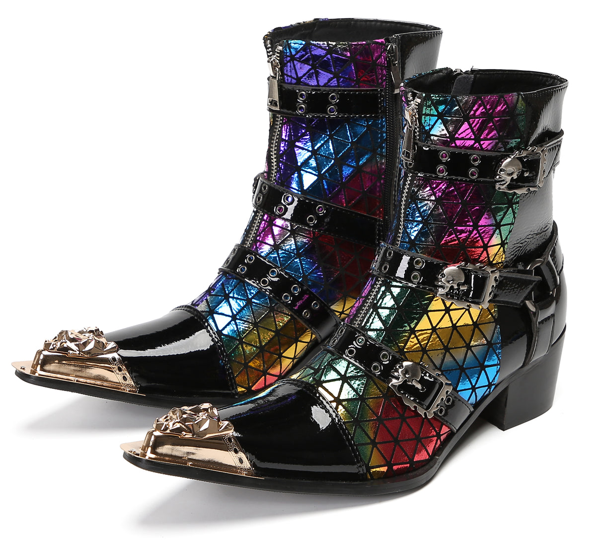 Mens Metal-Tip Toe Three Buckle Dress Party Cowboy Western Boots