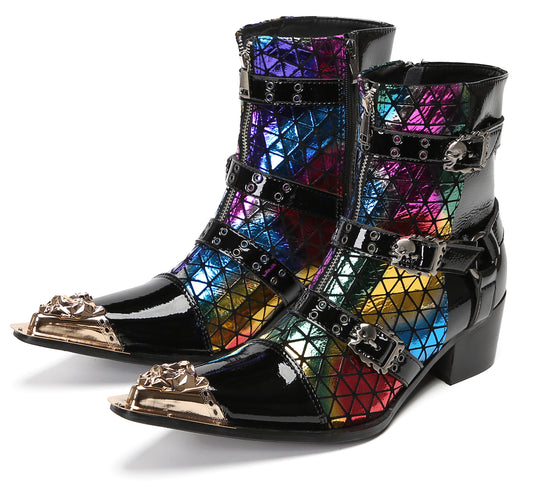 Mens Metal-Tip Toe Three Buckle Dress Party Cowboy Western Boots