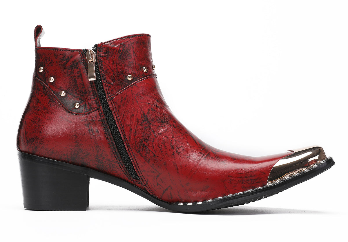 Mens Metal-Tip Toe Zip Tiger's Head Western Boots