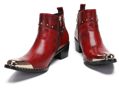 Mens Metal-Tip Toe Zip Tiger's Head Western Boots