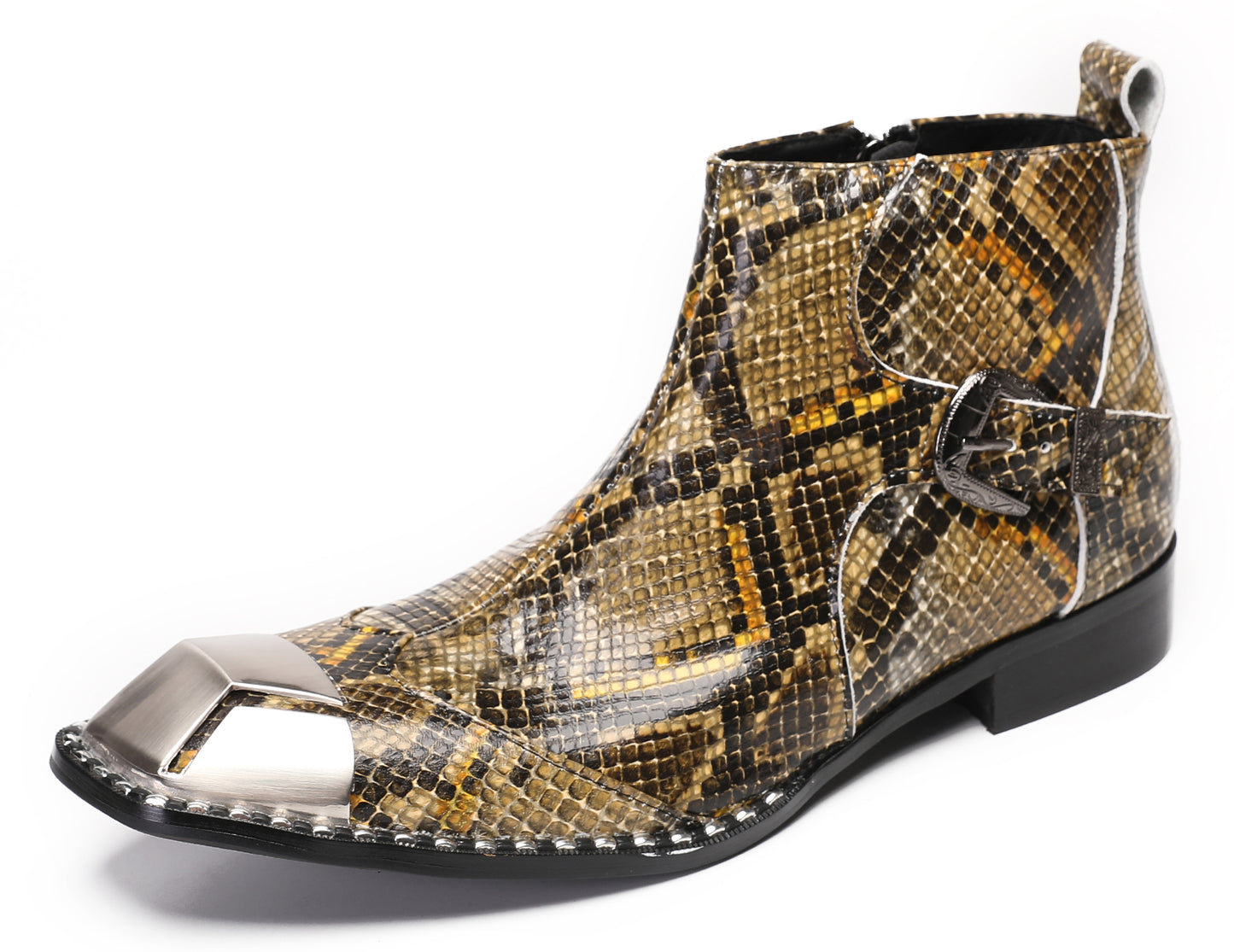 Mens Metal Square Toe Zipper Buckle Dress Ankle Western Boots