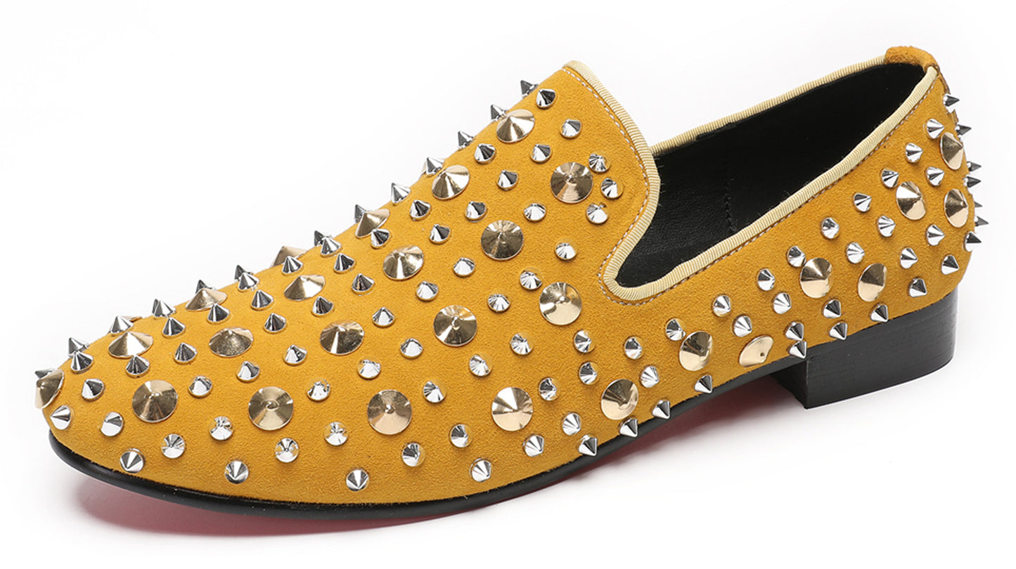 Mens Rocker Suede Party Dsico Ballroom Bar Disco Studded Loafers