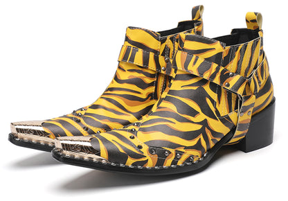 Mens Metallic Detail Snakeskin Abstract Print Ankle Western Boots