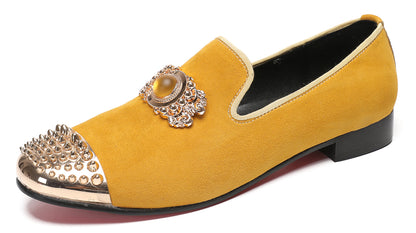 Mens Suede Metal Studded Cap Toe Topaz Glitter Western Loafers