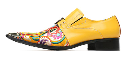 Mens Top-Grain Leather Floral Embroidery Casual Western Loafers