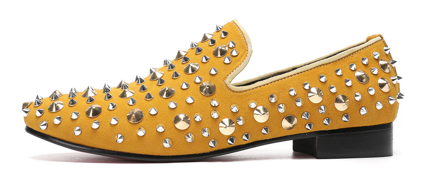 Mens Rocker Suede Party Dsico Ballroom Bar Disco Studded Loafers