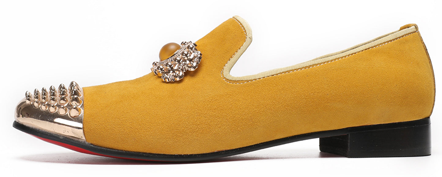 Mens Suede Metal Studded Cap Toe Topaz Glitter Western Loafers