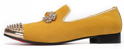 Mens Suede Metal Studded Cap Toe Topaz Glitter Western Loafers