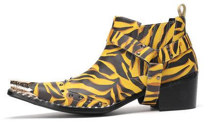 Mens Metallic Detail Snakeskin Abstract Print Ankle Western Boots