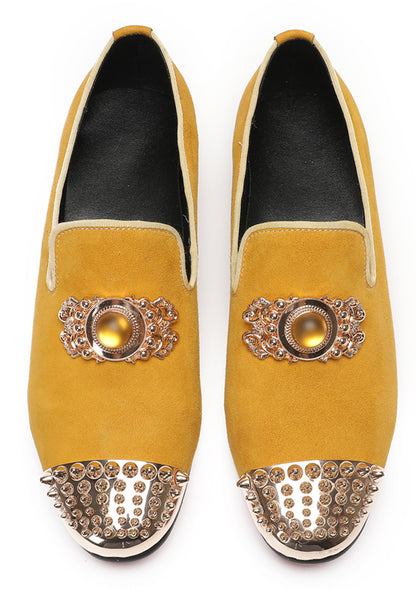 Mens Suede Metal Studded Cap Toe Topaz Glitter Western Loafers