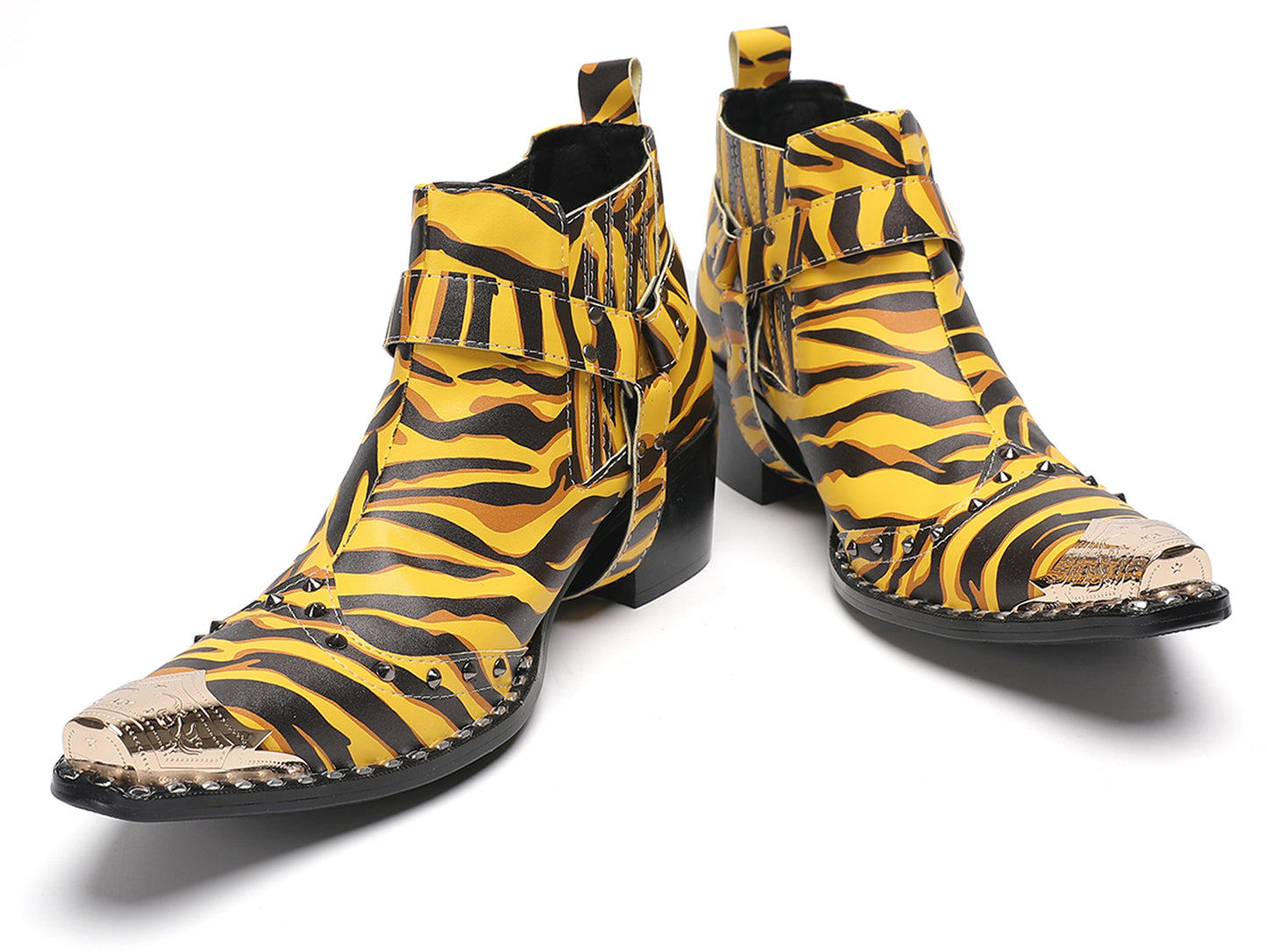 Mens Metallic Detail Snakeskin Abstract Print Ankle Western Boots