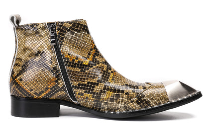 Mens Metal Square Toe Zipper Buckle Dress Ankle Western Boots