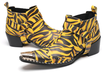 Mens Metallic Detail Snakeskin Abstract Print Ankle Western Boots
