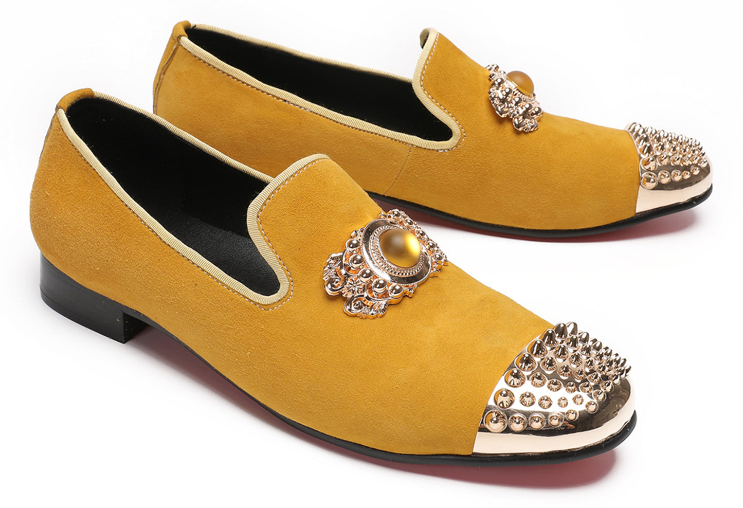 Mens Suede Metal Studded Cap Toe Topaz Glitter Western Loafers