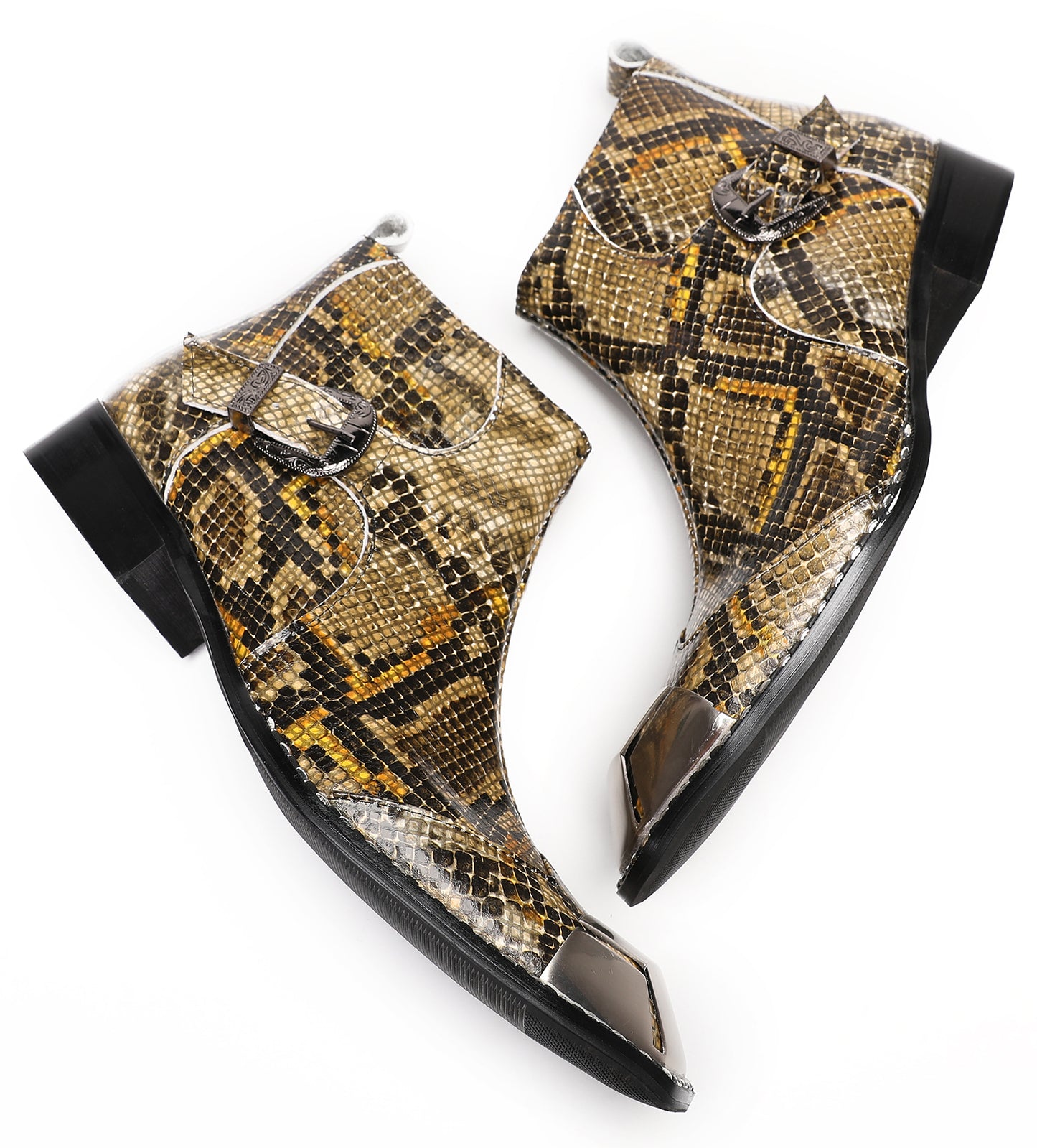 Mens Metal Square Toe Zipper Buckle Dress Ankle Western Boots