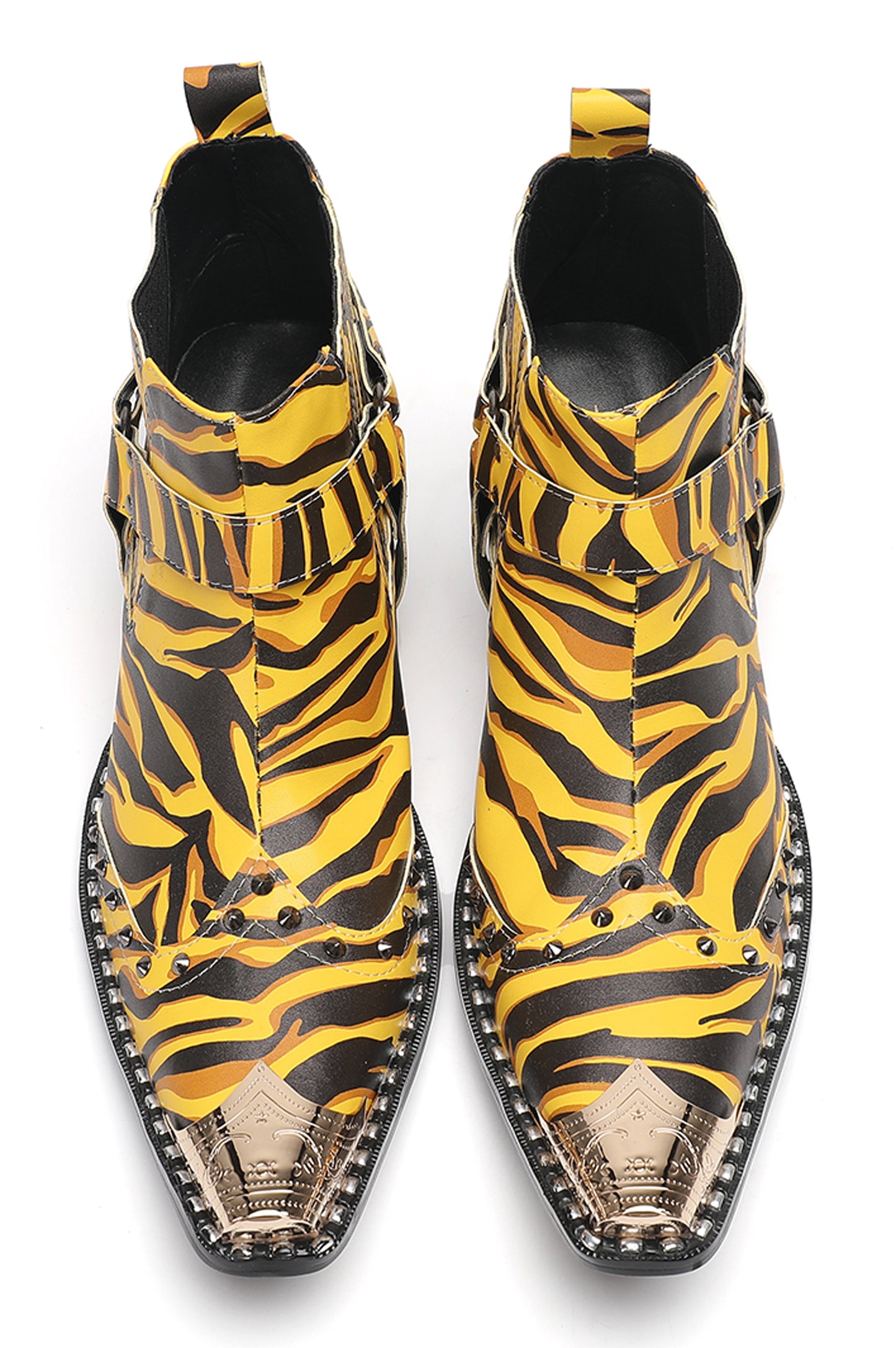 Mens Metallic Detail Snakeskin Abstract Print Ankle Western Boots