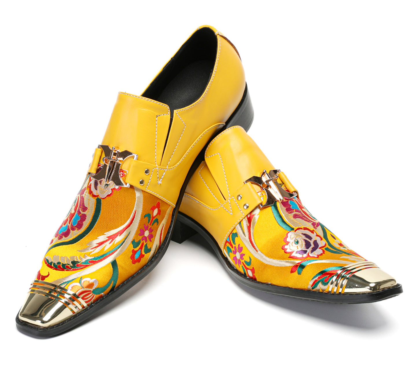 Mens Top-Grain Leather Floral Embroidery Casual Western Loafers