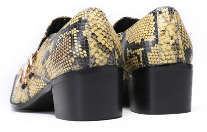 Mens Metal Pointed Toe Snakeskin Texture Monk Western Loafers