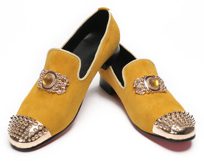 Mens Suede Metal Studded Cap Toe Topaz Glitter Western Loafers