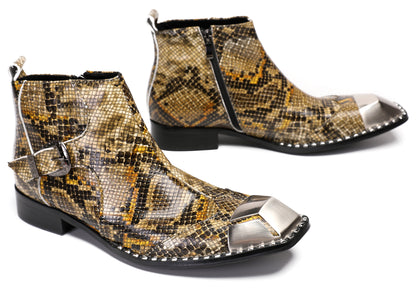 Mens Metal Square Toe Zipper Buckle Dress Ankle Western Boots