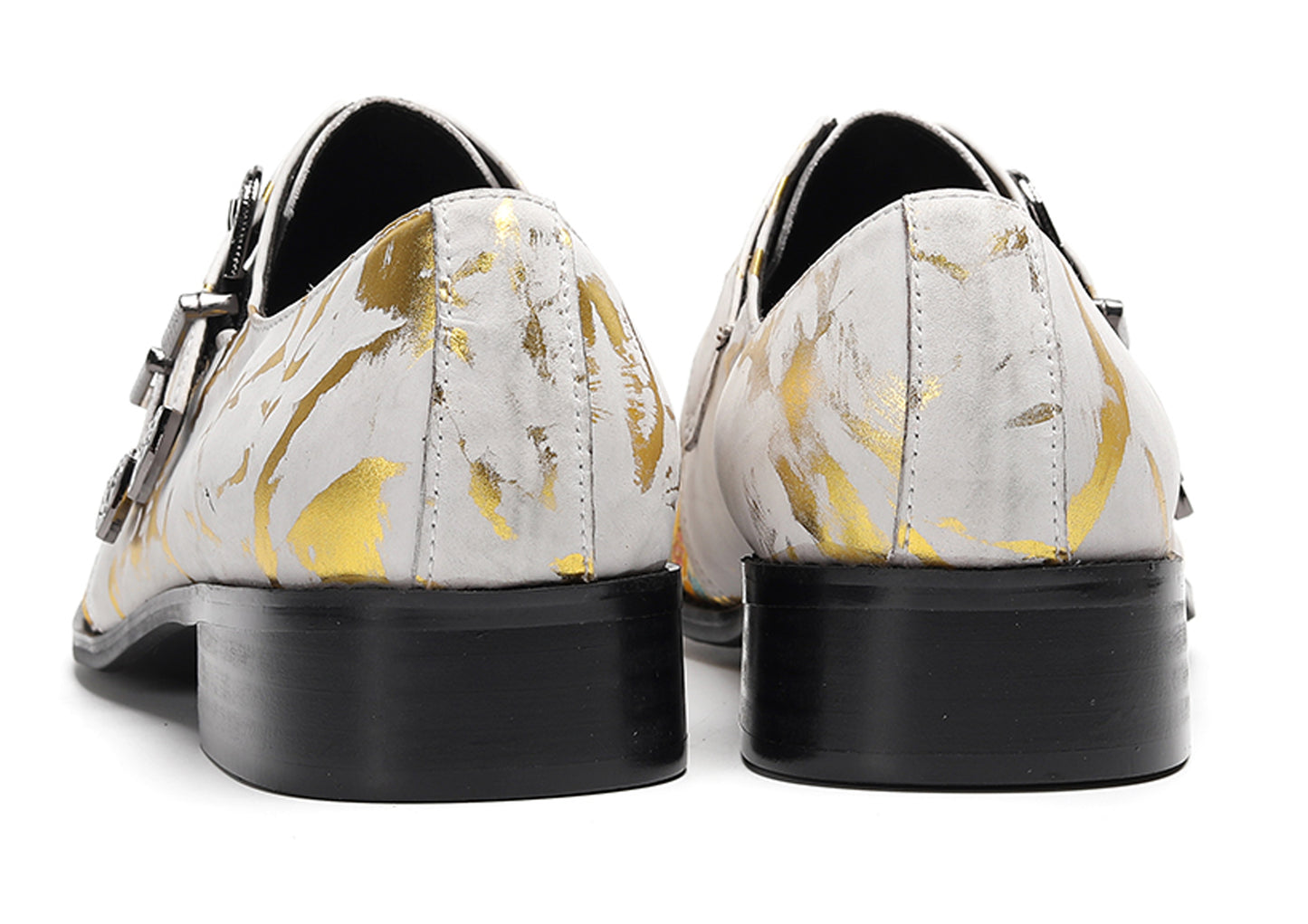 Mens Metal Toe Cap Floral Embroidered Monk Strap Buckle Western Loafers