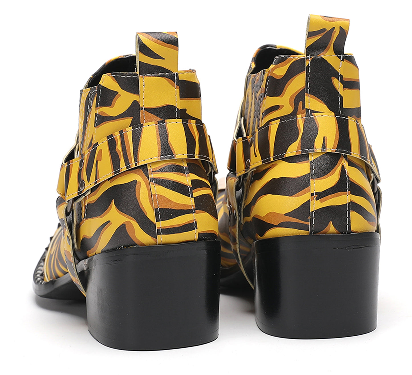 Mens Metallic Detail Snakeskin Abstract Print Ankle Western Boots