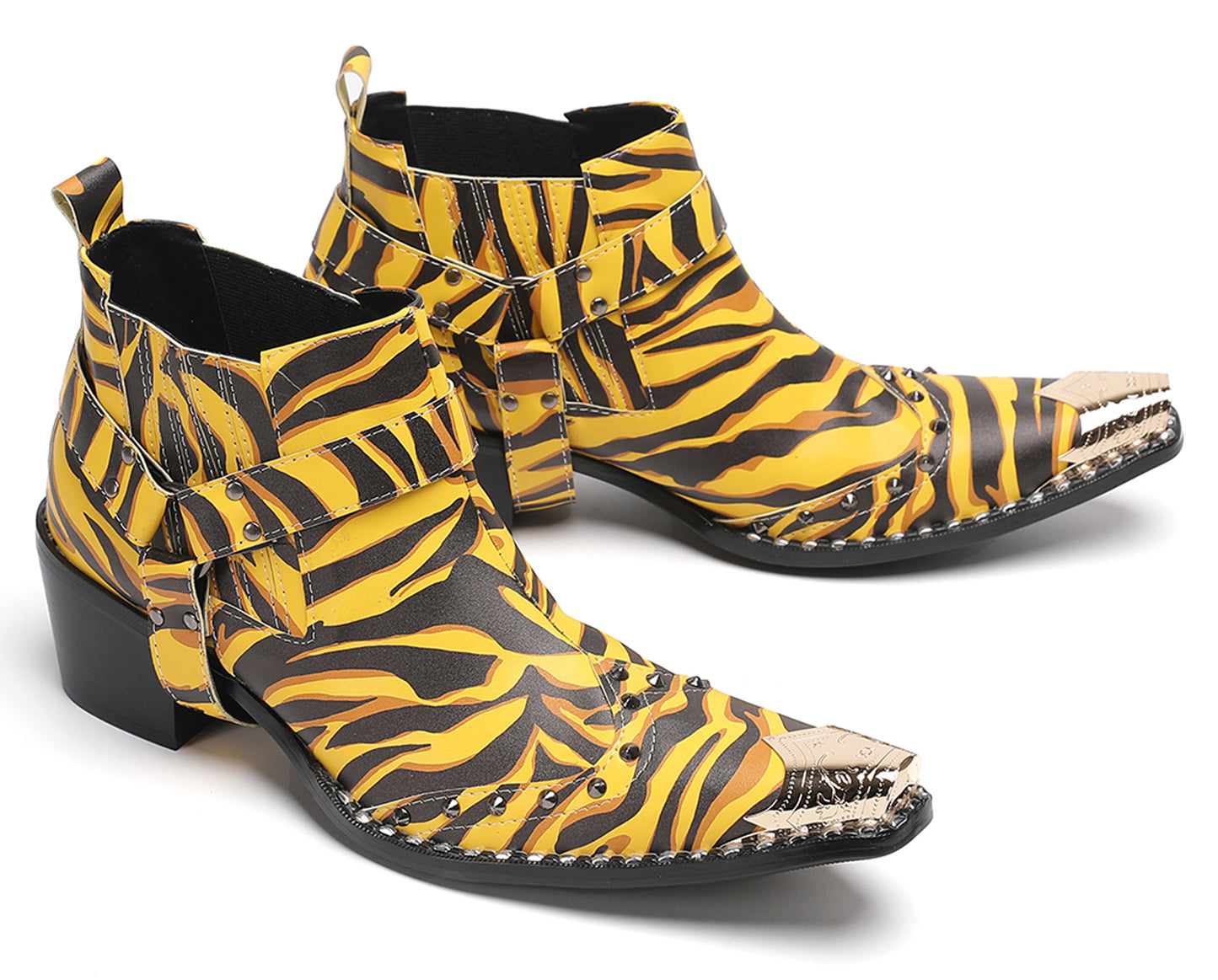Mens Metallic Detail Snakeskin Abstract Print Ankle Western Boots