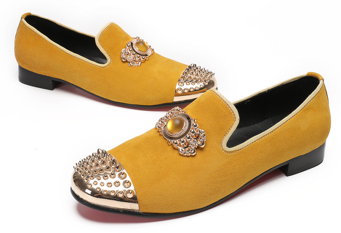 Mens Suede Metal Studded Cap Toe Topaz Glitter Western Loafers