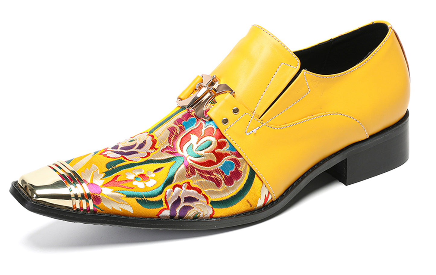 Mens Top-Grain Leather Floral Embroidery Casual Western Loafers