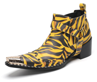 Mens Metallic Detail Snakeskin Abstract Print Ankle Western Boots