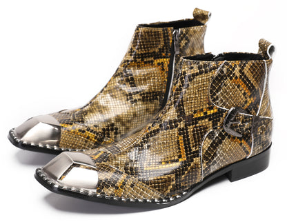Mens Metal Square Toe Zipper Buckle Dress Ankle Western Boots